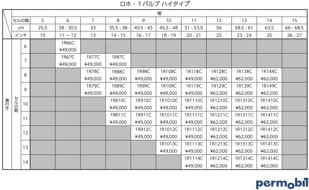 価格早見表 - ロホ・1バルブ ハイタイプ